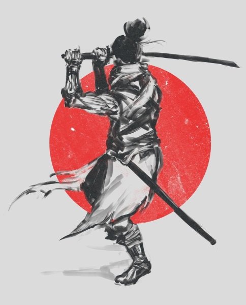 Райден арт Геншин черно белый