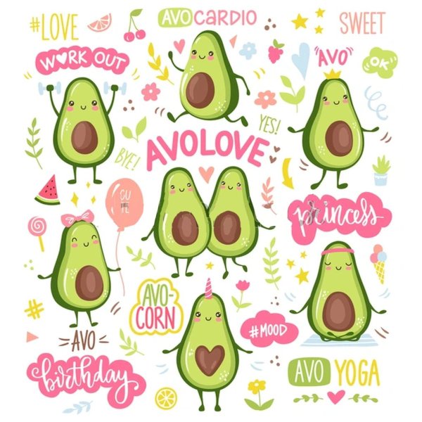 Милое авокадо на прозрачном фоне