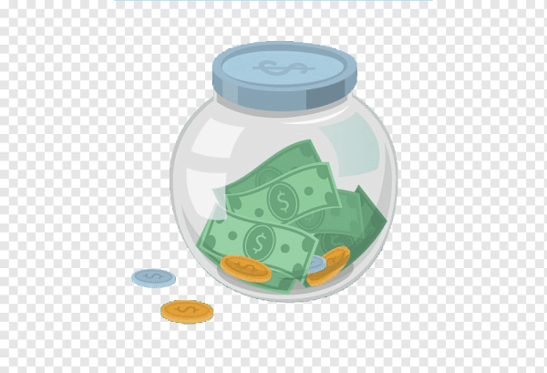 Банка с деньгами на прозрачном фоне
