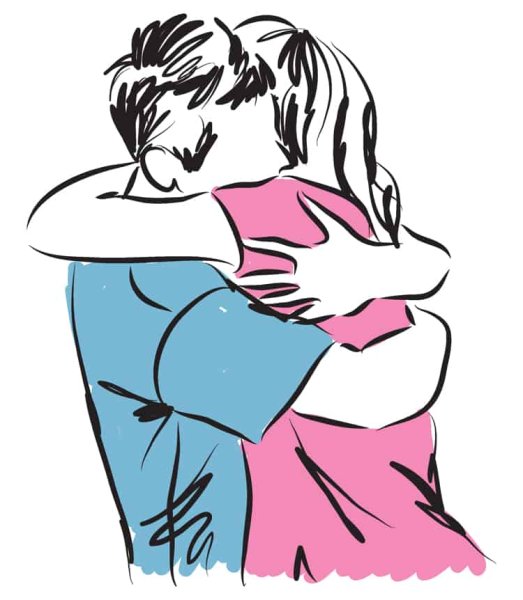 Стикер женщина обнимает мужчину