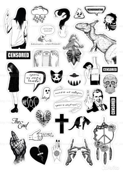 Наклейки аниме черно белые