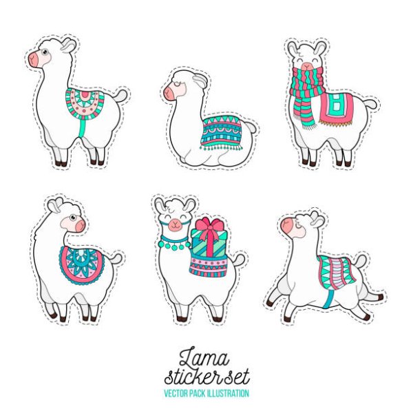 Лама мультяшная цветная