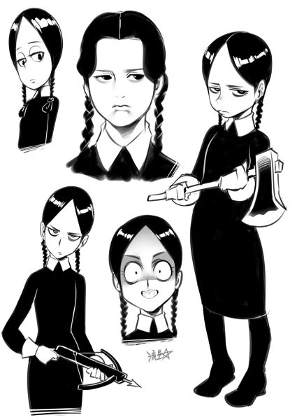 Уэнздей Аддамс карандашом