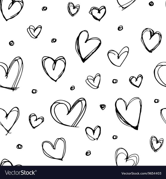 Много сердечек черно белые