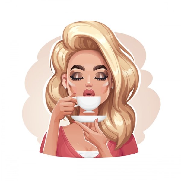 Блондинка обедает стикер