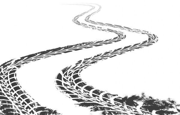 Следы шин на белом фоне