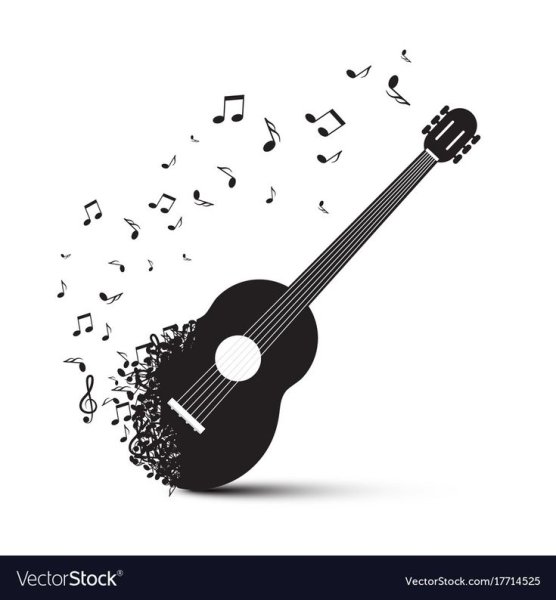 Гитара с нотами вектор