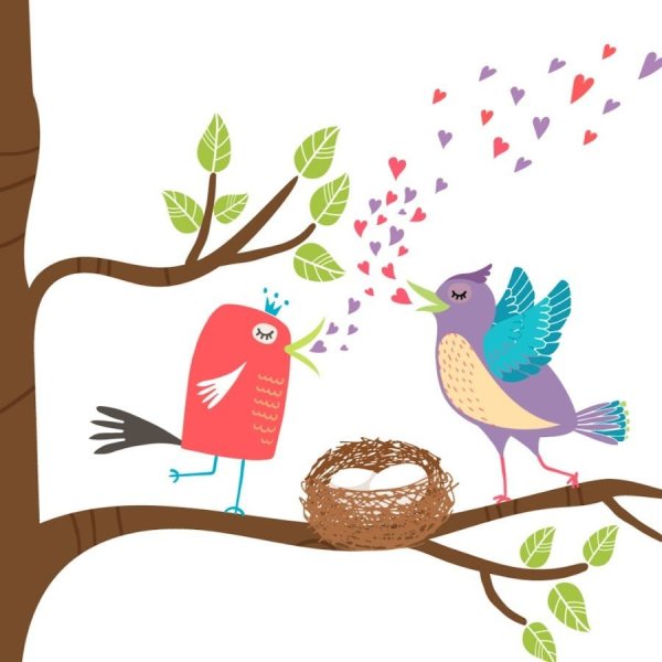 Птички на дереве мультяшные