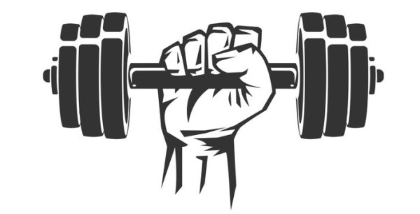 Рука с гантелей вектор