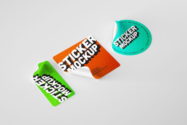 Объемные наклейки мокап