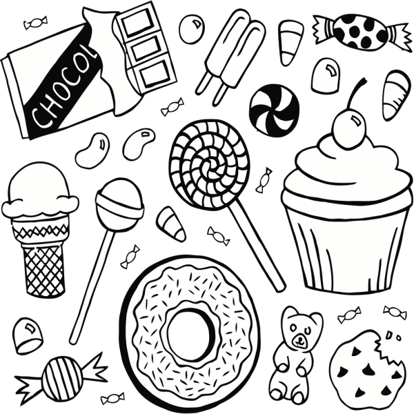 Наклейки чёрно белые сладости