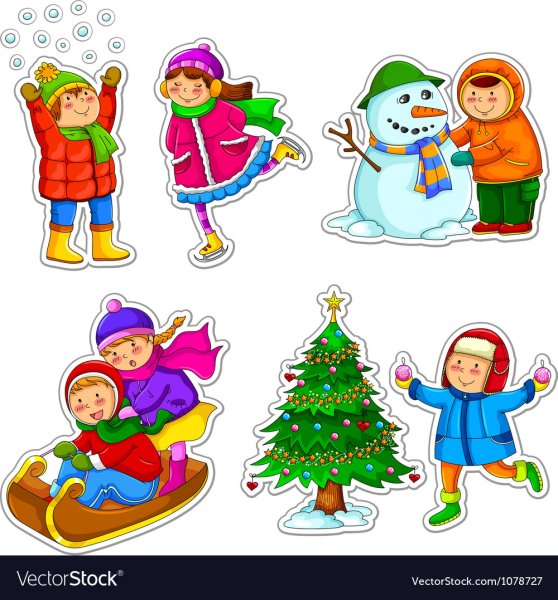 Дети в зимней одежде вектор