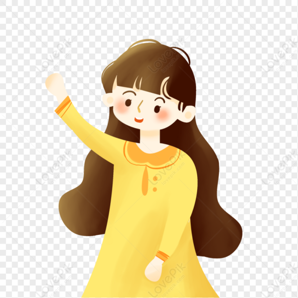 Нарисованная девочка машет рукой