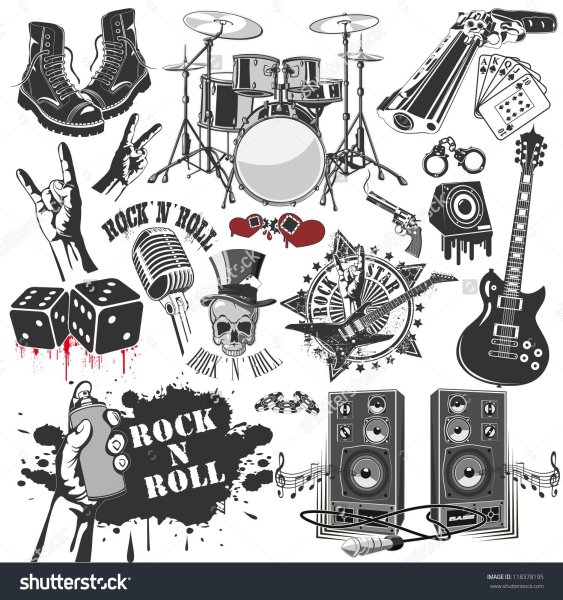 Наклейки в стиле рок н ролл чб