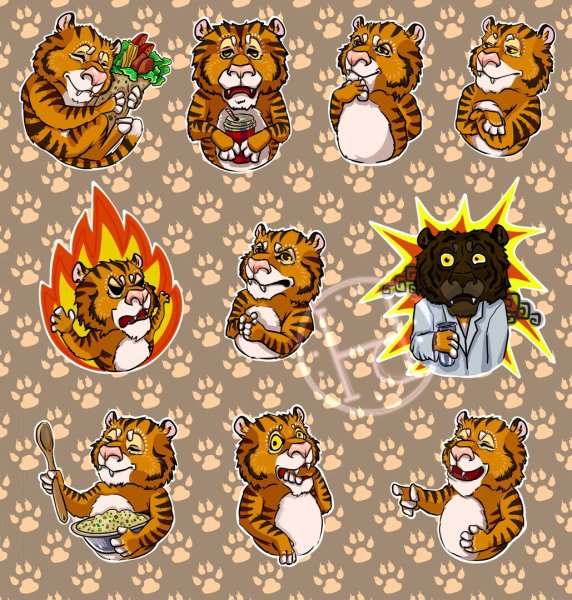 Новогодние наклейки с тигром