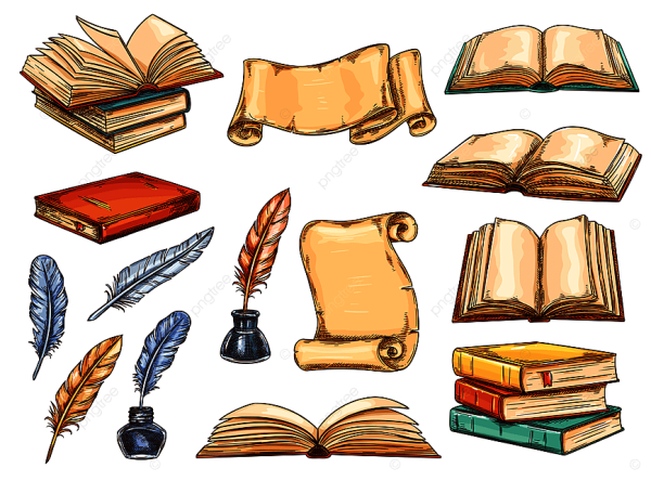 Чернильница с пером,свитком и книжкой