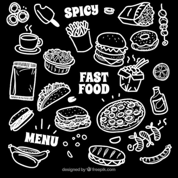 Рисунки еды на меловой доске