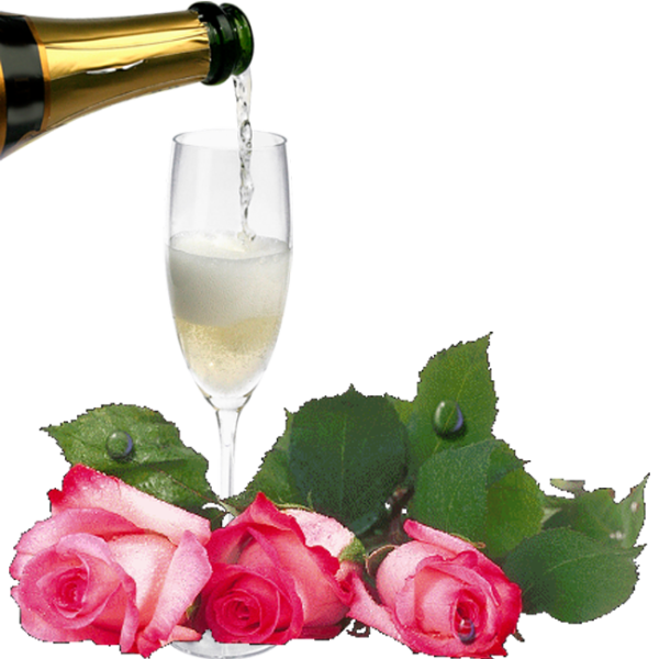 Бокал шампанского и цветы
