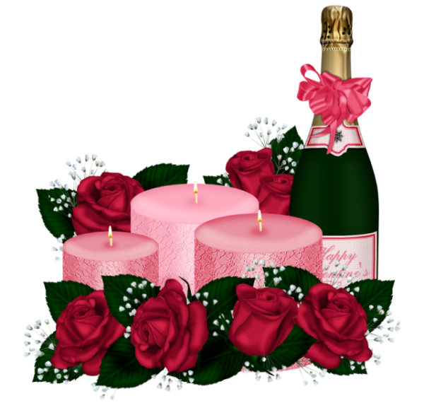 Цветы и шампанское на прозрачном фоне