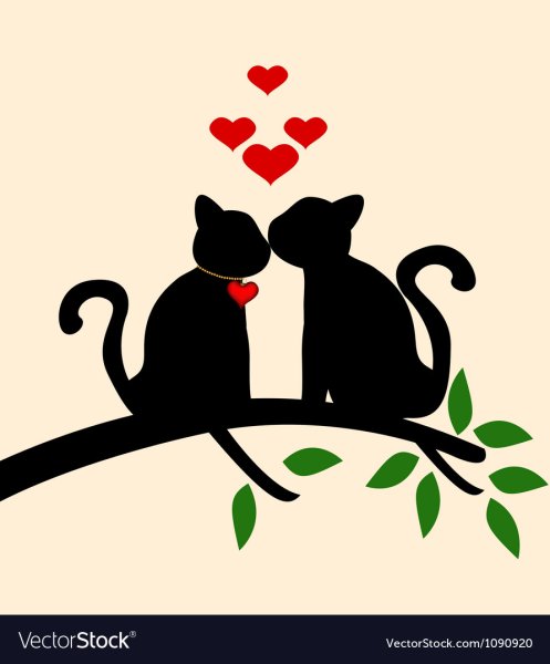 Два кота силуэт сердечко