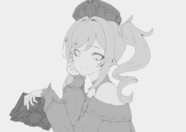 Эмбер Геншин чёрно белая