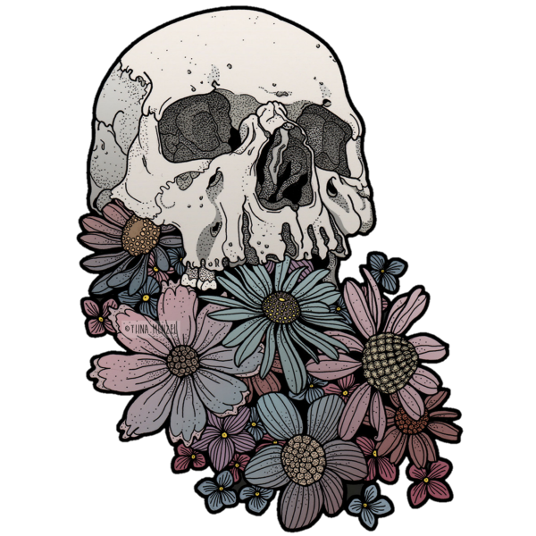 Череп с цветами арт