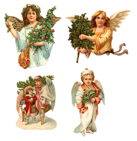 Рождественские ангелочки на прозрачном фоне