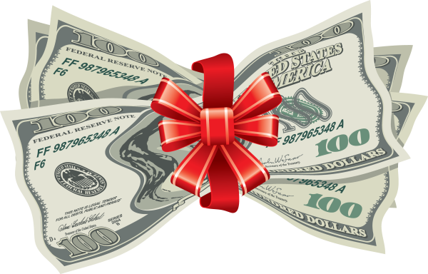 Деньги в подарок на прозрачном фоне