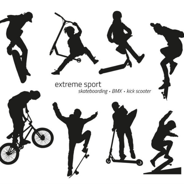 Силуэты людей с самокатом