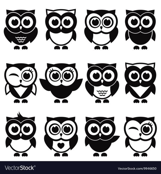 Стикеры Совушки черно белые