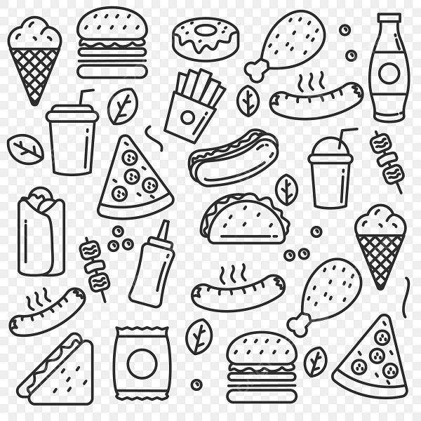 Наклейки еды черно белые маленькие