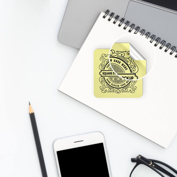 Мокап Стикеры на ноутбуке