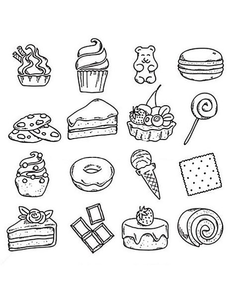 Сладости черно белые для распечатки