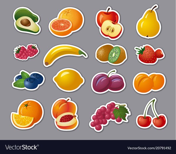 С наклейками фрукты и ягоды