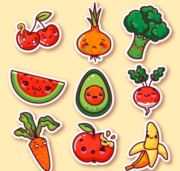Стикеры фрукты и овощи