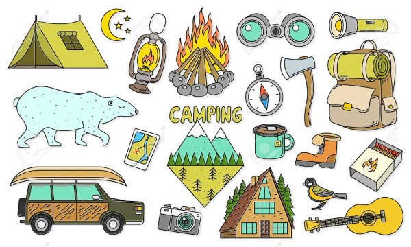 Вектор наклейки кемпинг горы
