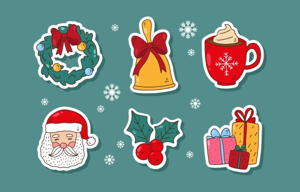 Новогодние наклейки стильные