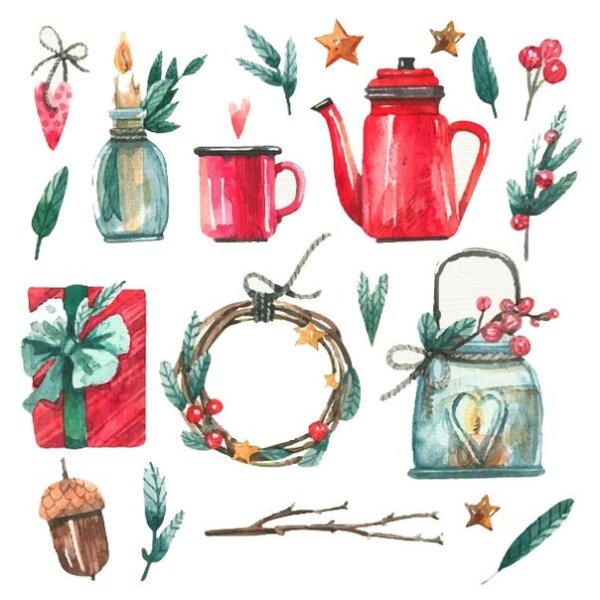Новогодние наклейки акварелью