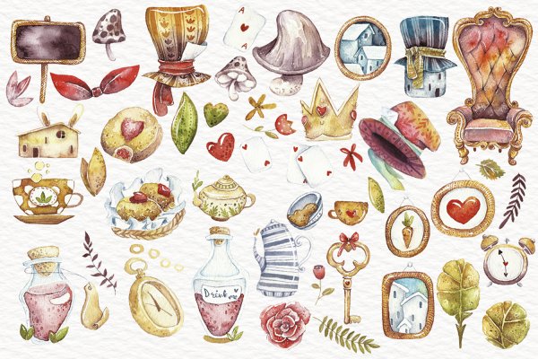 Алиса в стране чудес акварель