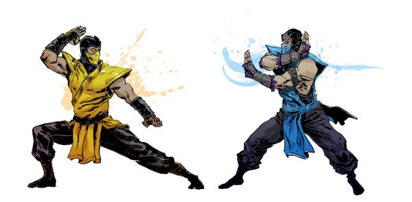 Скорпион против саб Зиро на белом фоне