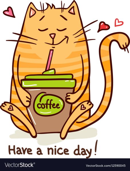 Кот с кофе вектор