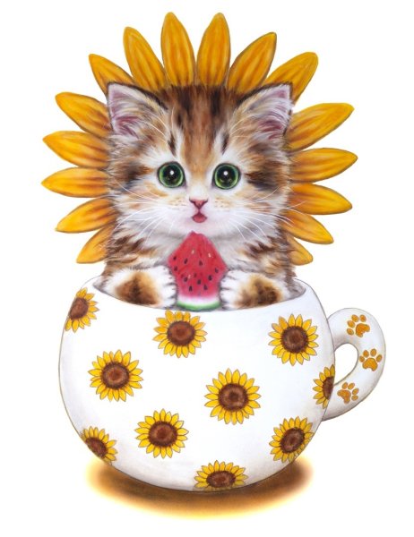 Смешной кот с чашкой кофе