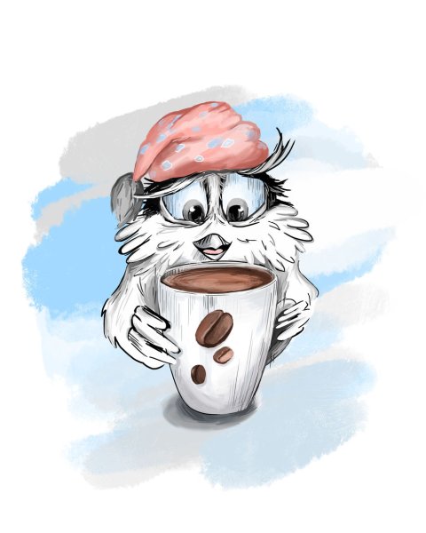Сова пьет кофе