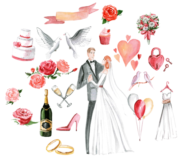 Набор наклеек свадьба в стиле