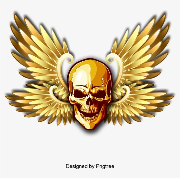 Золотой череп с крыльями