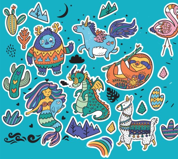 Стикеры Единорог вектор