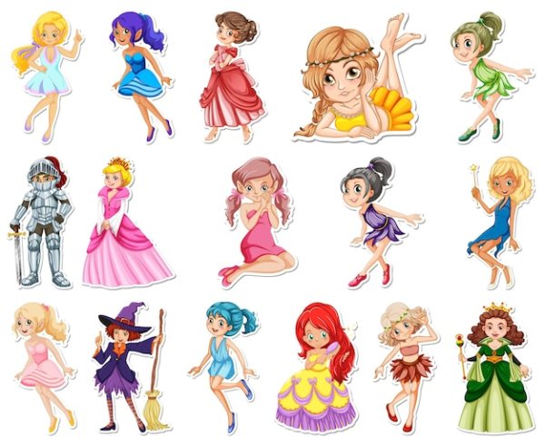 Принцессы с головными уборами сказочные и Рыцари