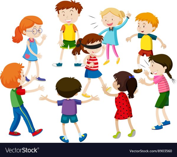 Мультяшные дети в подвижных играх на прозрачном фоне