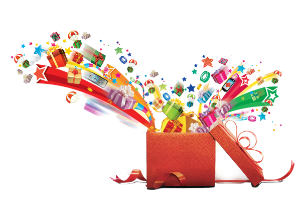 Подарки вылетают из коробки