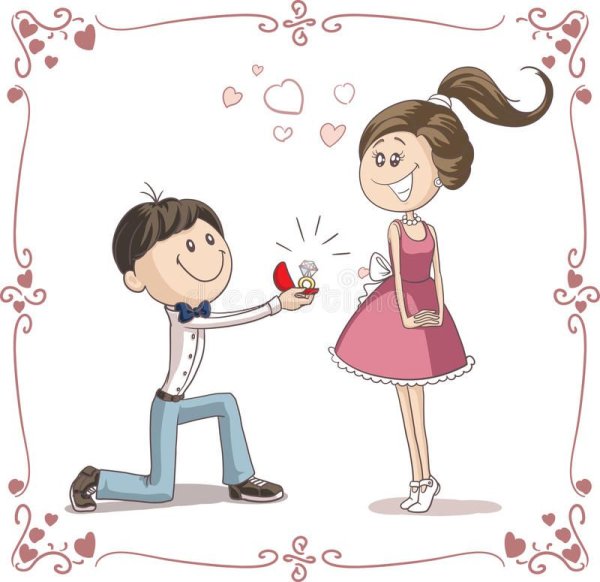 Предложение руки и сердца нарисованные